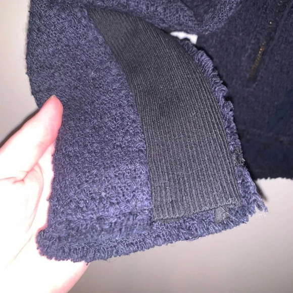 Rebecca Taylor *Navy Blue* Frayed Fringe Tweed Blazer Jacket Leather Accents 4 - Picture 10 of 15